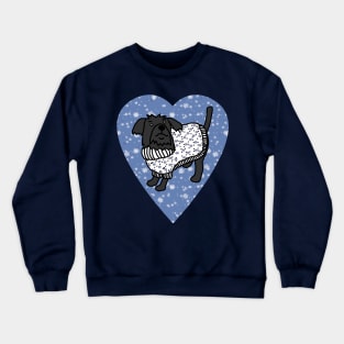Cute Dog in Winter Sweater Blue Heart Valentines Day Crewneck Sweatshirt